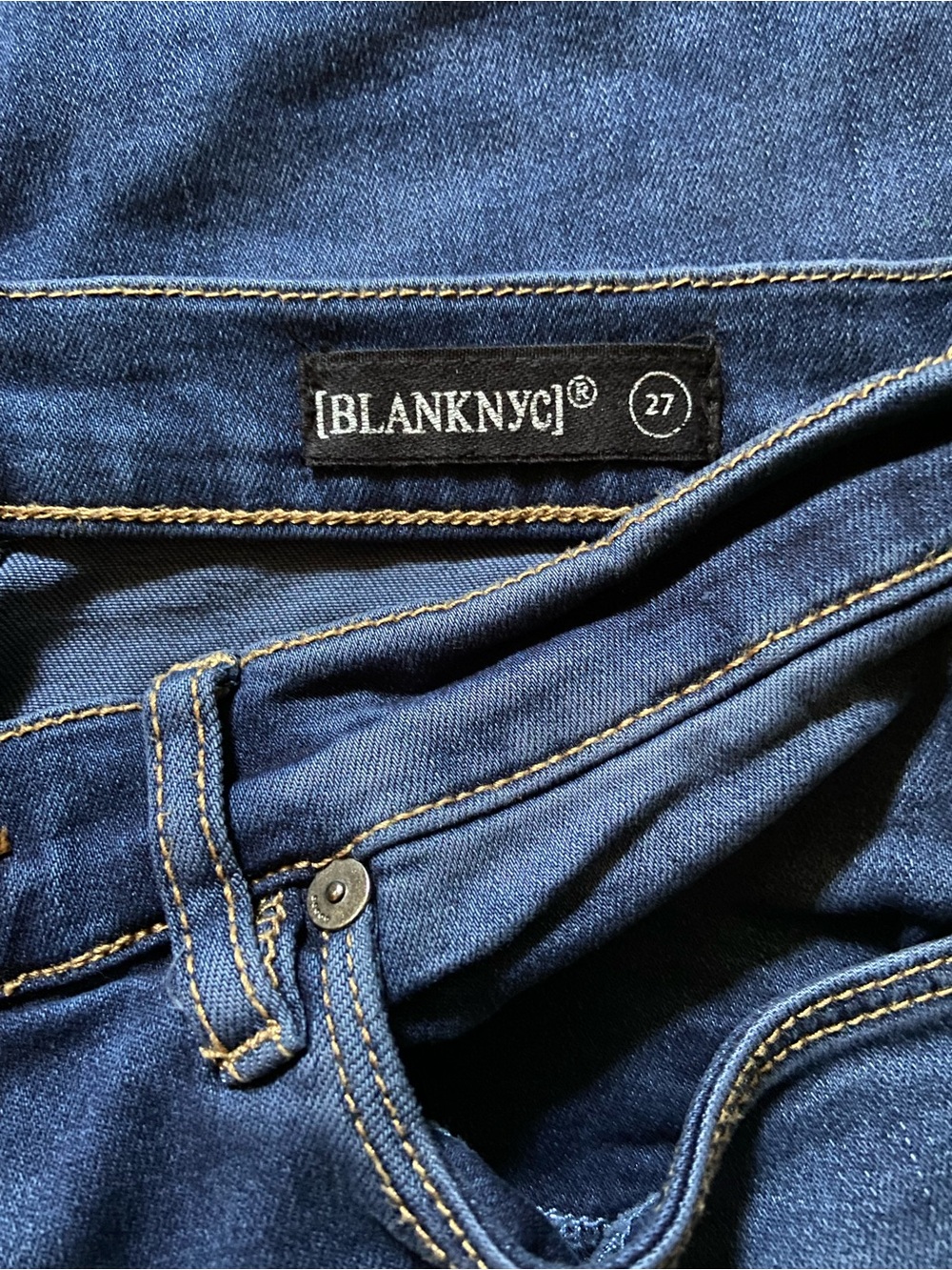 Blank NYC Distressed Ruffle-Hem Flare Jeans in Medium Blue - Picture 4 of 6